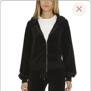 Pam & Gela Black Velour Hoodie Jacket Size Large NWT